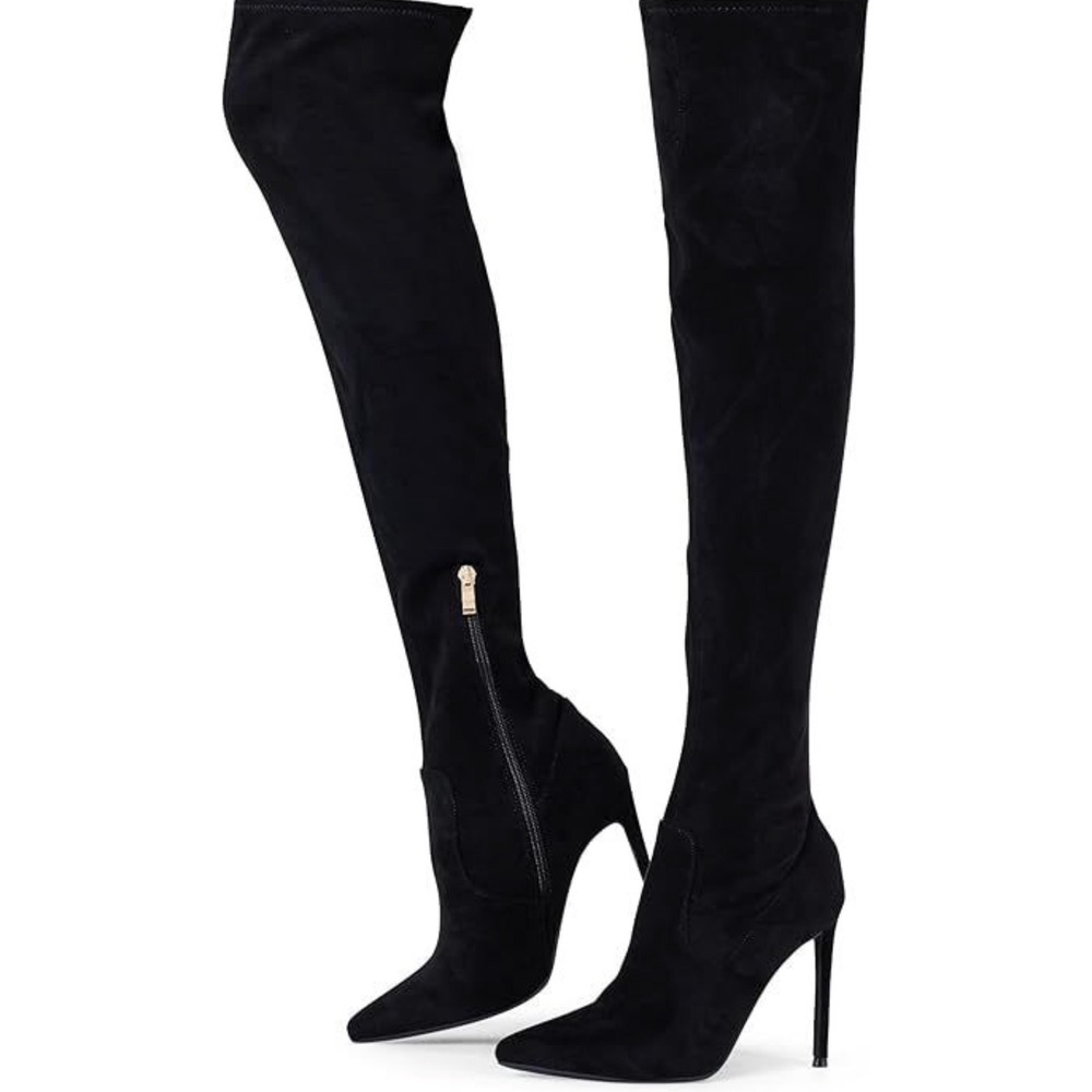 Elisabet Tang Women Black Thigh High Boots Over The Knee Stiletto Heel Suede 9.5